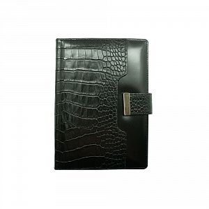 Ежедневник с карманом для вложений и хлястиком на декоративной планке из натуральной кожи