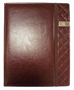 Еженедельник с вертикальным эластичным держателем, оригинальной вышивкой и съемной металлической флешкой из эко-кожи