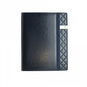 Ежедневник с вертикальным эластичным держателем с оригинальной вышивкой и съемной металлической флешкой из эко-кожи
