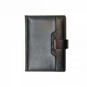 Ежедневник с карманом для вложений и хлястиком на декоративной планке из эко кожи