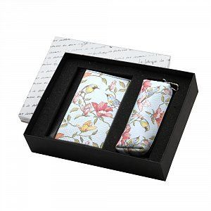 Набор в подарочной коробке из коллекции "Весна": ключница-футляр, обложка для паспорта с карманом для купюр из натуральной кожи 